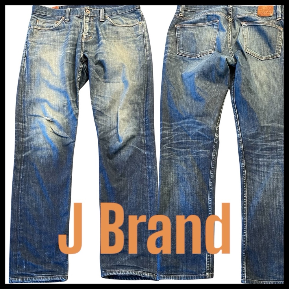 J Brand Distressed Whiskering Flynn Slim Skinny Straight Jeans (34x30)